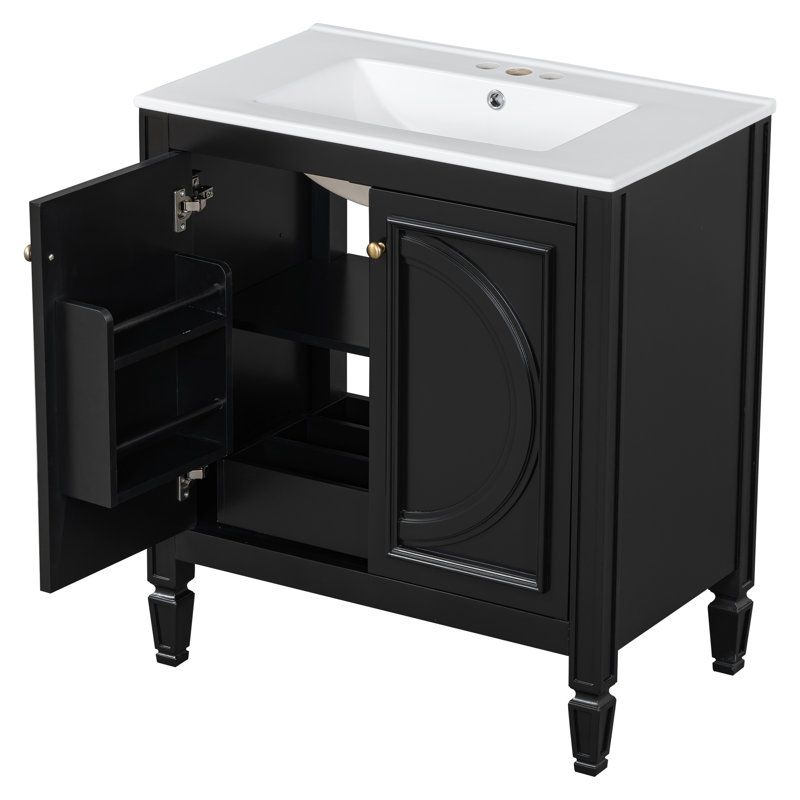 Eshin 30'' Bathroom Vanity With Ceramic Sink, Black, Gold