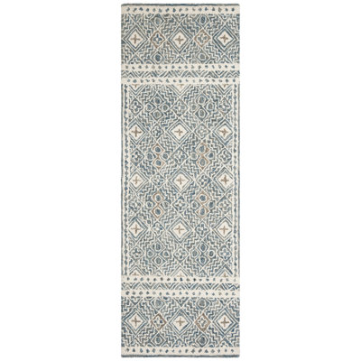 Tapis en laine / coton touffeté à la main Devoe - ivoire / bleu