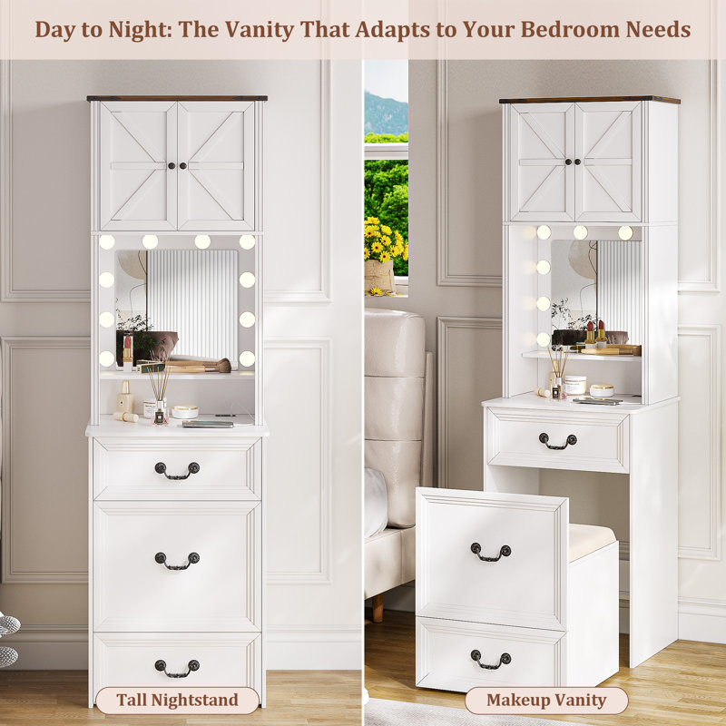 Dressing Table with Mirror, White