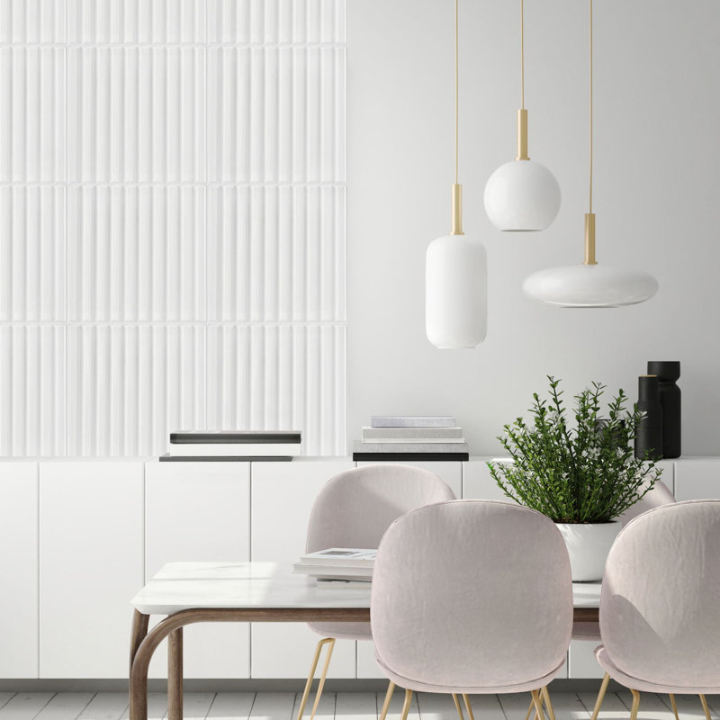 3D Wall Panels With Adhesive Included 19.6" 3D Fluted Line Design Wall Paneling, Matte White
