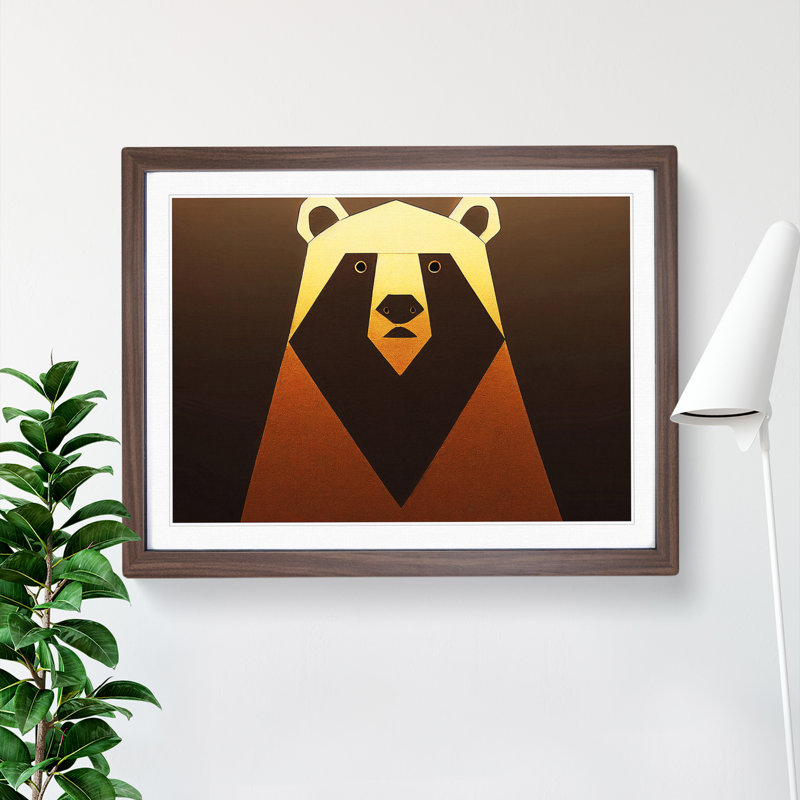 Golden Abstract Bear - Framed Print