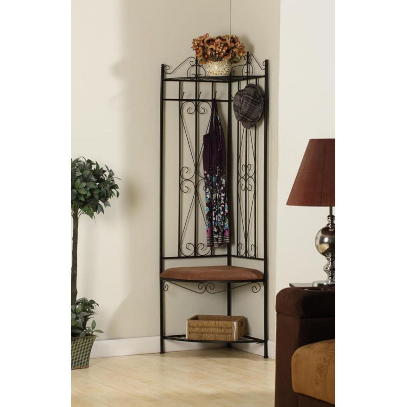 Cloninger Metal Corner Entryway Hallway Rack with Bench & 6 Hooks
