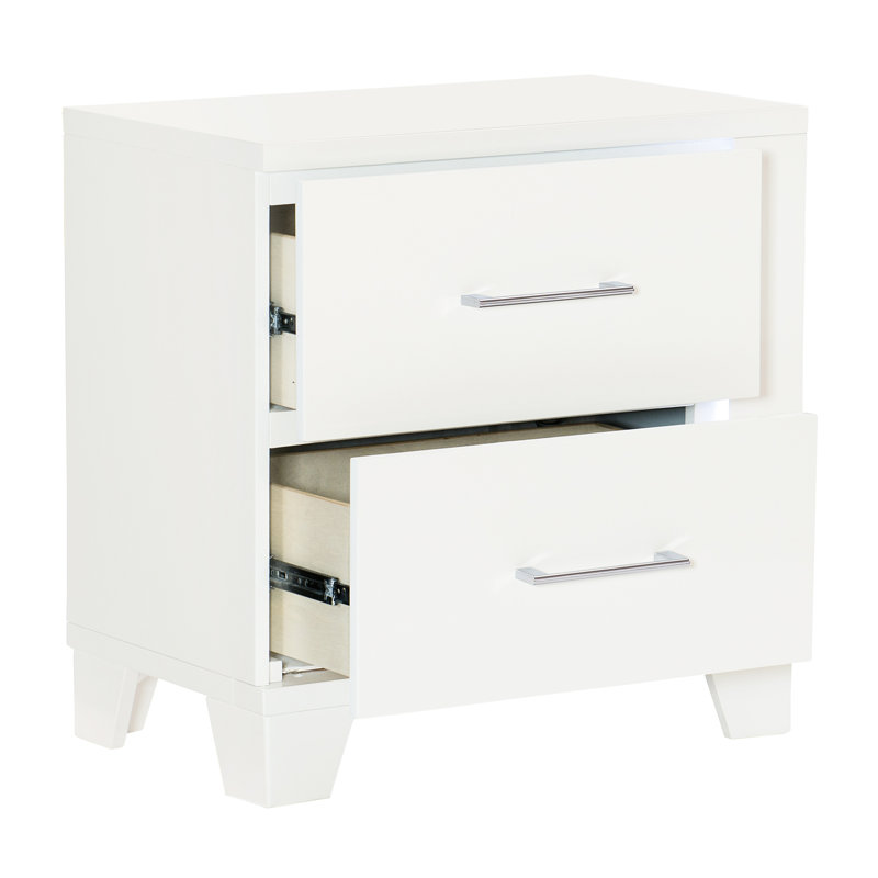 Table de chevet éclairée à DEL blanche avec 2 tiroirs pour une chambre à coucher moderne ultrabrillante