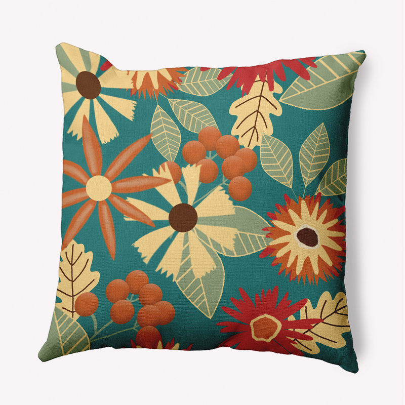 Coussin décoratif intérieur / extérieur Fall, H 16 po x l 16 po, Carré, Bleu sarcelle