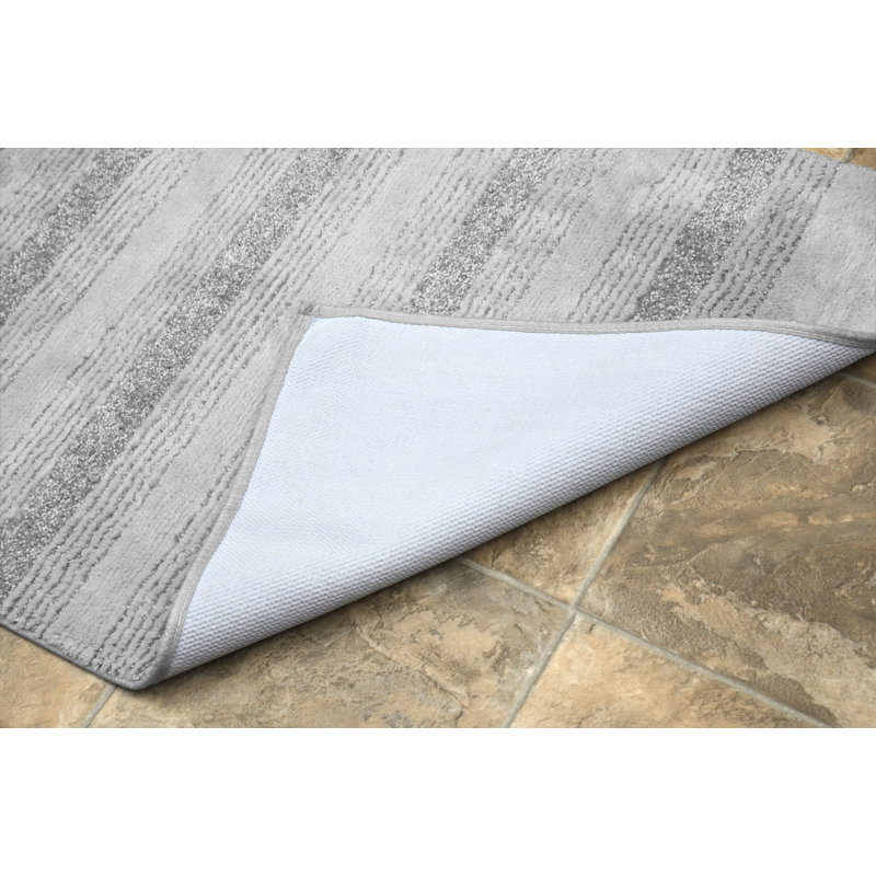Nylon Bathroom Mat with Non-Slip Appliance Niala, Gris platine, 2 pi 6 po x 4 pi 2 po