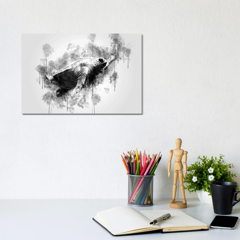Sea Turtle by Cornel Vlad - Wrapped Canvas Painting, 20.32cm H x 30.48cm W x 1.905cm D