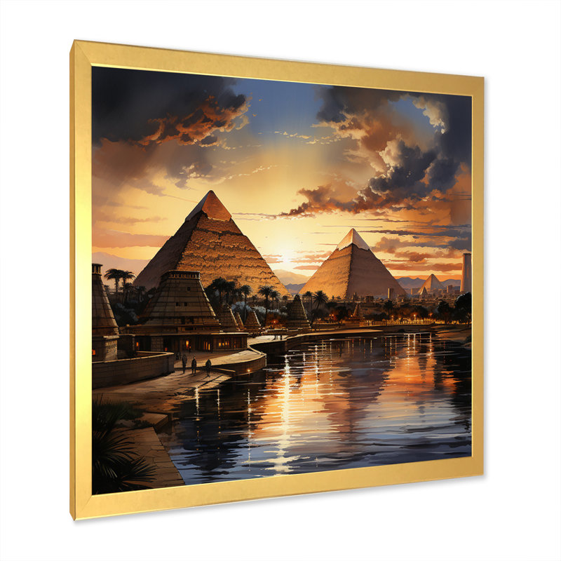 " Egypt Sunrise Over The Puramid II ", 16" H x 16" W x 1" D, Gold Single Picture Framed
