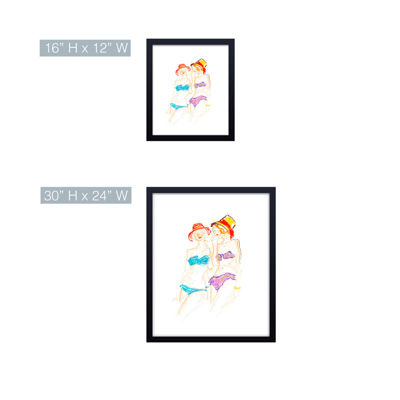 'Bathing Beauties' Framed Print Wall Art, 16" H x 12" W x 1.125" D, Framed Print, Black