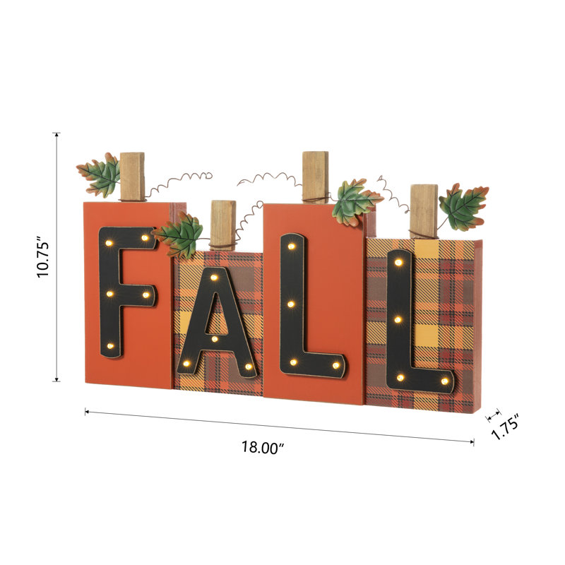 Wooden Pumpkins Lighted Table Decor
