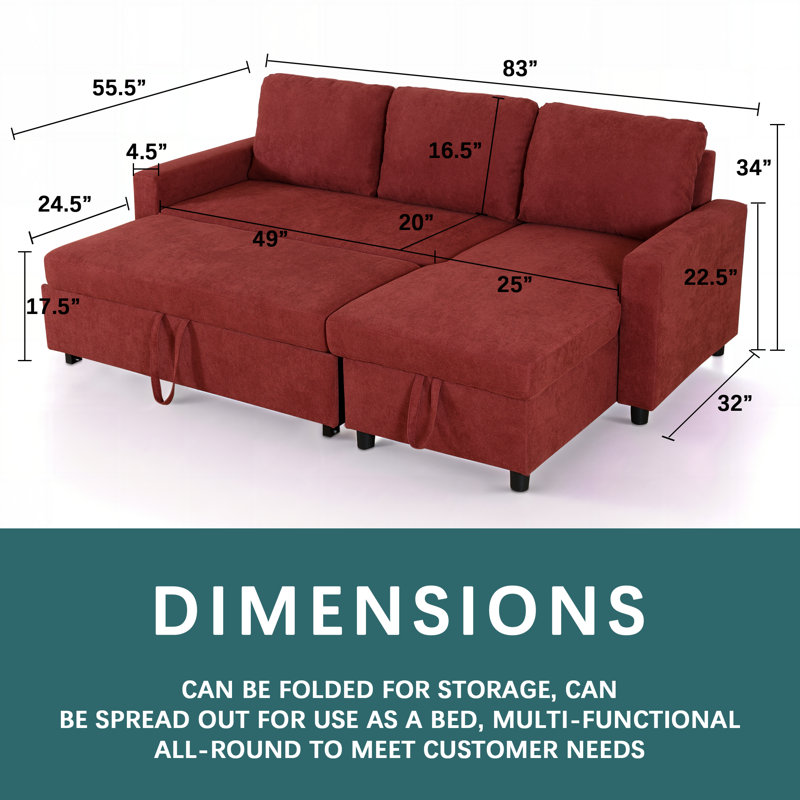 Maitilde Upholstered 83'' Sleeper Sofa, Red Chenille