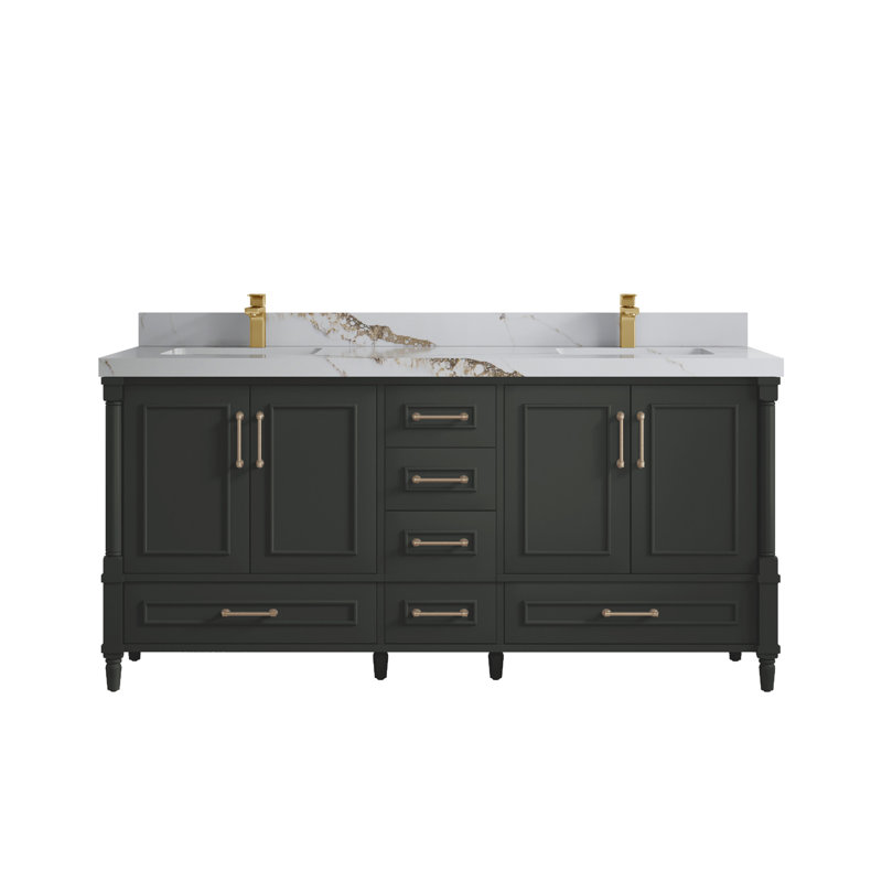 Aberdeen 72'' Double Bathroom Vanity with Top, Calacatta Gold, Blacktop