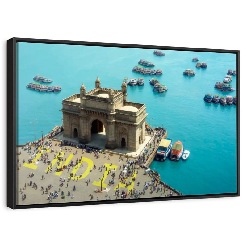 Porte d'entrée de l'Inde, 25 po x 17 po, Cadre flottant noir