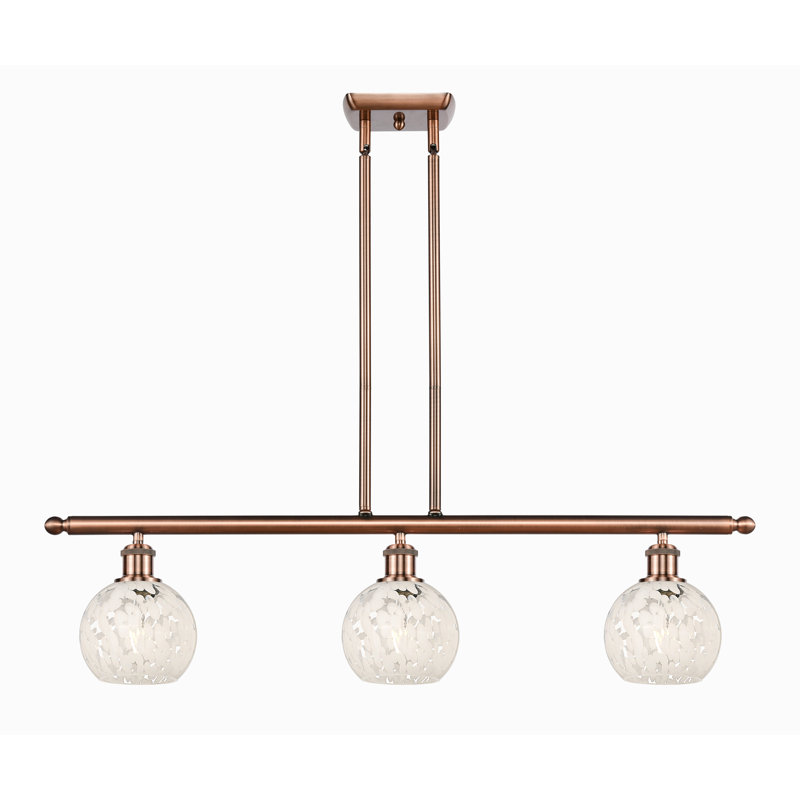 Luminaire suspendu pour îlot suspendu 3 lumières Ballston White Mouchette, H 8,5 po x l 36 po x P 6 po, Cuivre antique