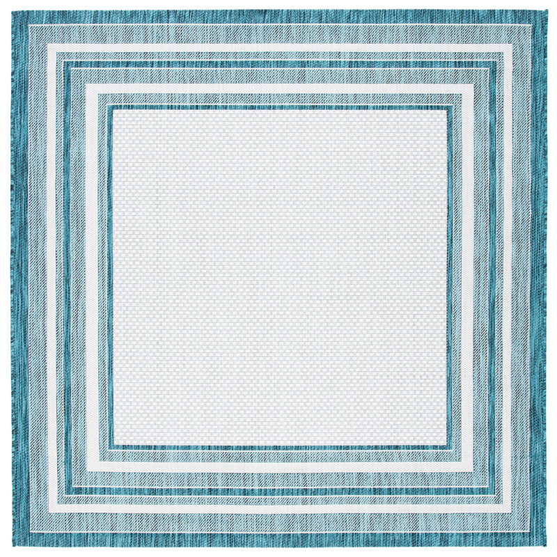 Tapis tissé à la machine Chapa, Ivory/Teal, Carré 5 pi 3 po