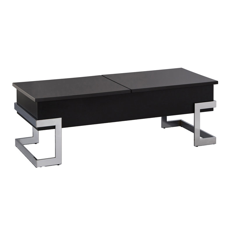 Table basse noire lustrée et chromée avec plateau relevable l 20,5 po x P 47,5 po x H 24,5 po, Noir