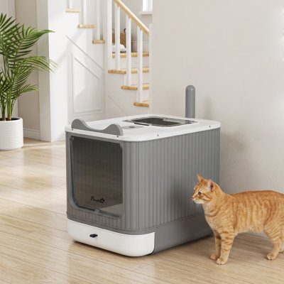 Cat Litter Box with Lid, Enclosed Litter Box for Medium Cats, Front-Entry and Top-Exit