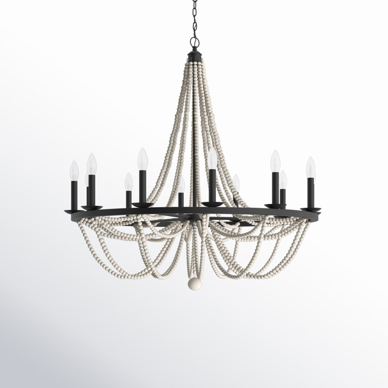 Speier 12-Light Wagon Wheel Chandelier, Aged Zinc/French Ash