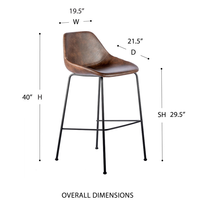 Tabouret de bar et de comptoir Garner, Simili-cuir brun rétro, Tabouret de bar (siège d'une hauteur de 29 po)