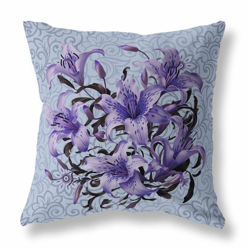 Coussin Enchanted Lily Affair Broadcloth, Bleu / argent / café, H 16 po x l 16 po