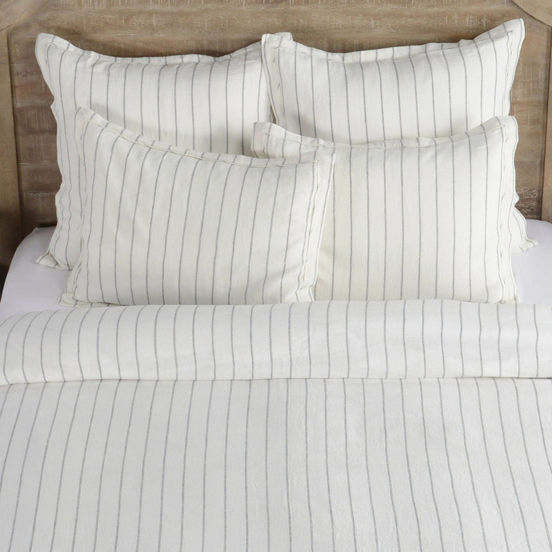 Eberly Striped Linen Duvet Cover, Ivory, King Duvet Cover