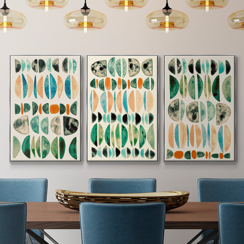 Semi Stack I - Ensemble de 3 reproductions encadrées sur toile, Argent, H 40 po x l 90 po x P 2 po