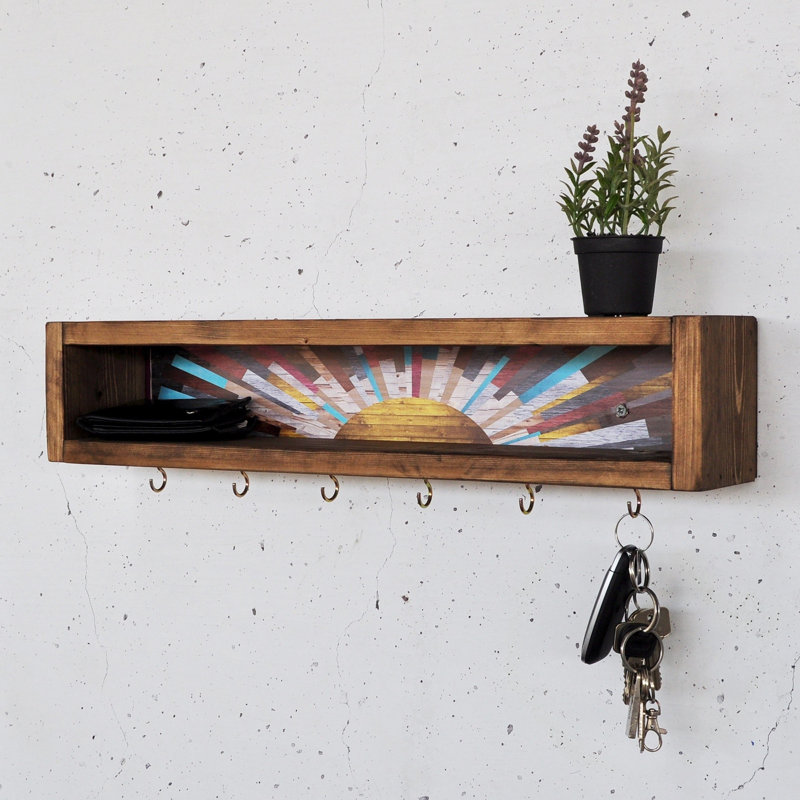 Rustic Wooden Wall Shelf, 100% Solid Wood, 15.7 x 3.9 x 3.9 Inches | Modern Geometric Design, Easy Wall Mounting | Perfect for Home Decor, Organizing & Displaying Books or Plants, Elegant Brown Finish