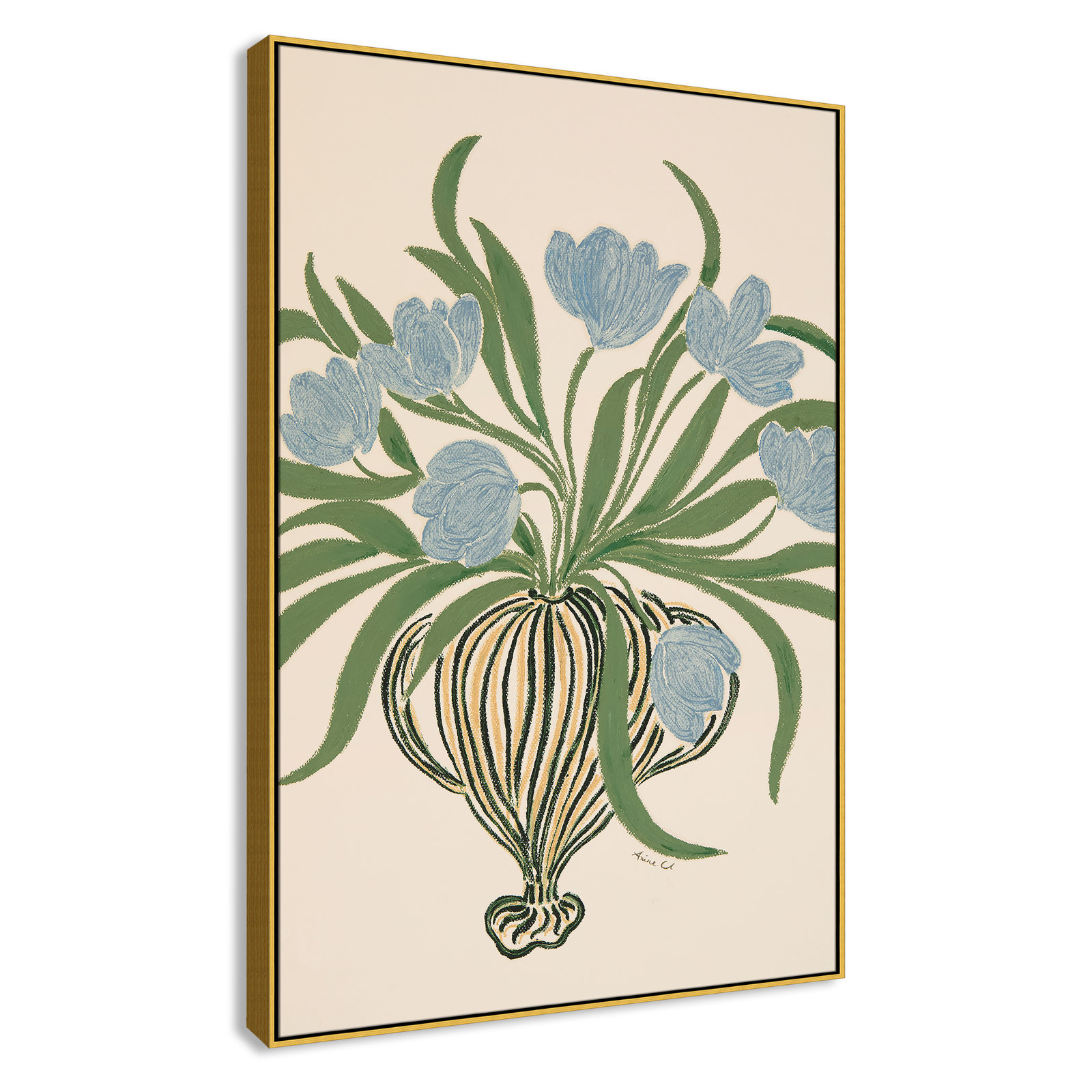 Colette "La Poire Blue Tulips" Print, Gold, 61.5" H x 41.5" W