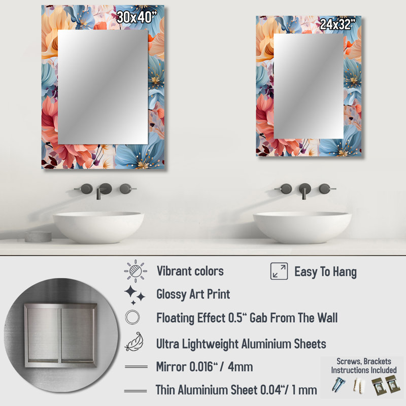 Saxatil Yellow And Blue Petals Floral Expression - Floral Large Wall Mirror, Cottage Unique Mirror, Printed Metal Art