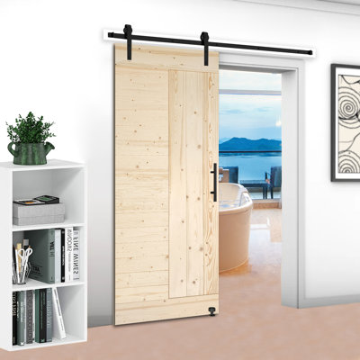 Paneled Wood/Metal Barn Door with Installation Hardware Kit 6 Colors 84" Height