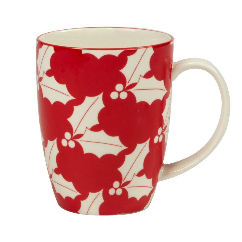 Holiday Red and Green Ceramic 14 oz Beverage Mugs, Set of 6