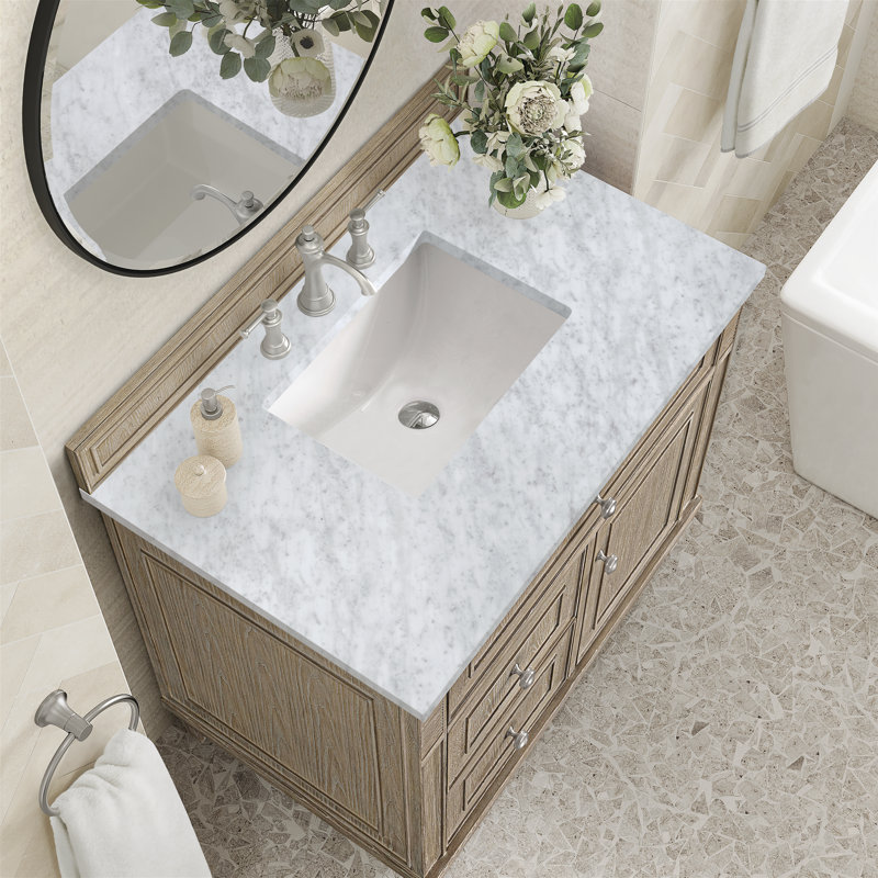 Lorelai 36'' W Single Vanity, Carrara White, Whitewashed Oak, 8" Widespread