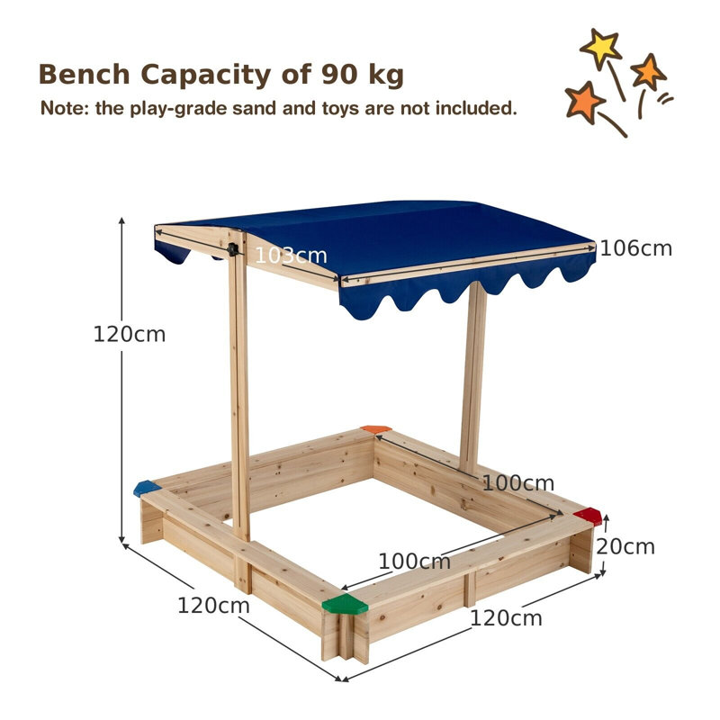 Freeport Park 120cm x 120cm Square Sandbox with Cover
