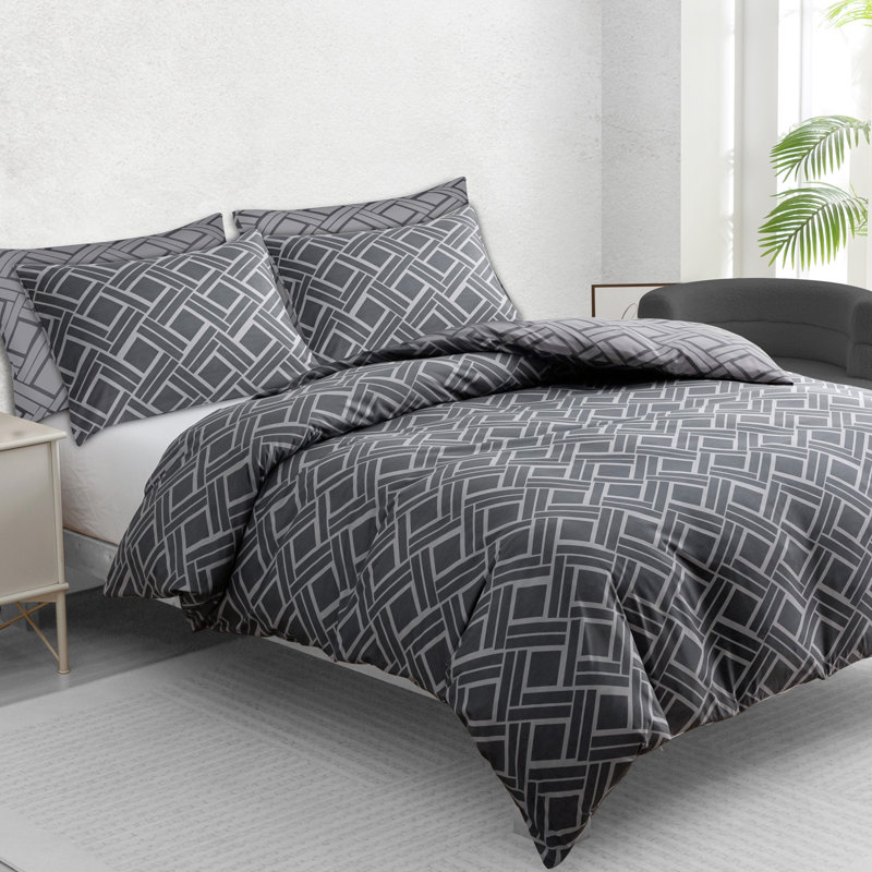 Premium Reversible Duvet Cover Set with Zipper Closure and Corner Ties, Single Duvet Cover + 1 Standard Pillowcase