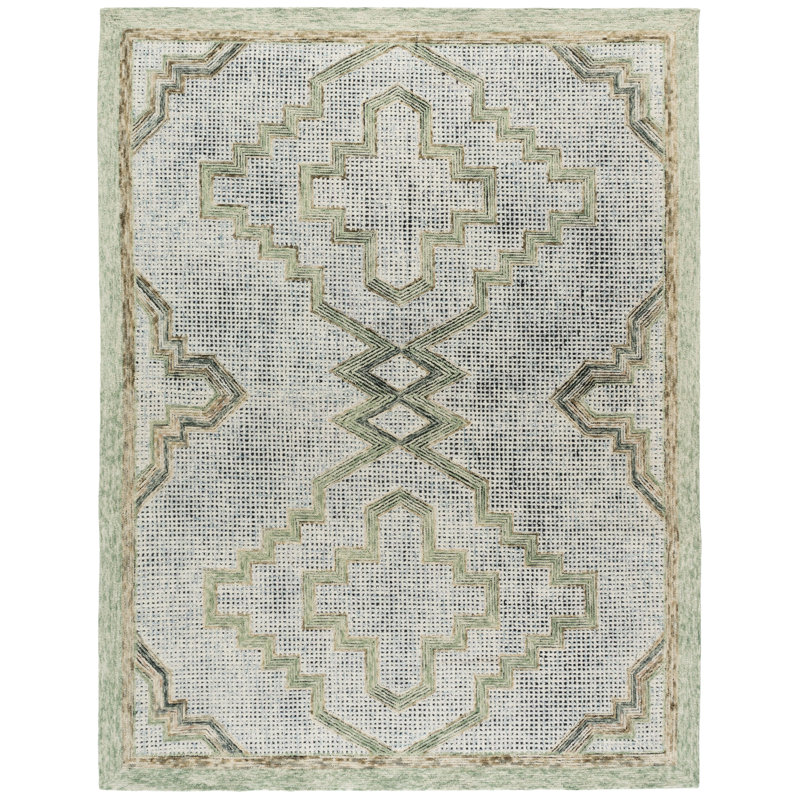 Tapis géométrique en laine et en coton touffeté à la main Ebony 822, Rectangle 8 pi x 10 pi