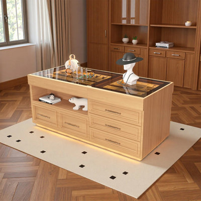 Élégante vitrine de style îlot, avec un espace de rangement de style tiroir, convient aux magasins de vêtements et de bijoux tendance