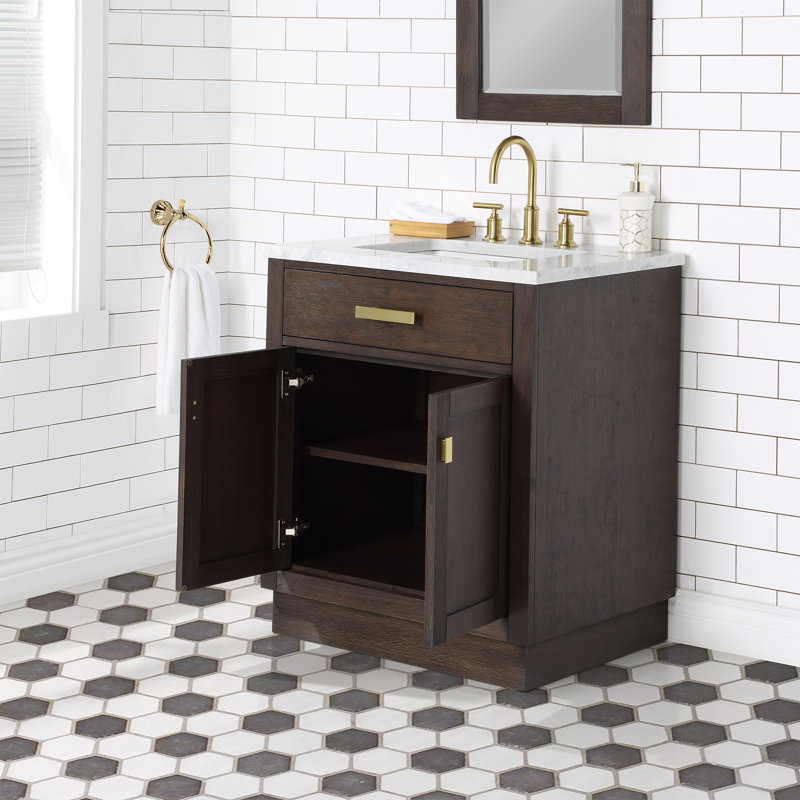 Breshey Single Bathroom Vanity, Brown Oak, 30"W x 21.6"D x 34.2"H