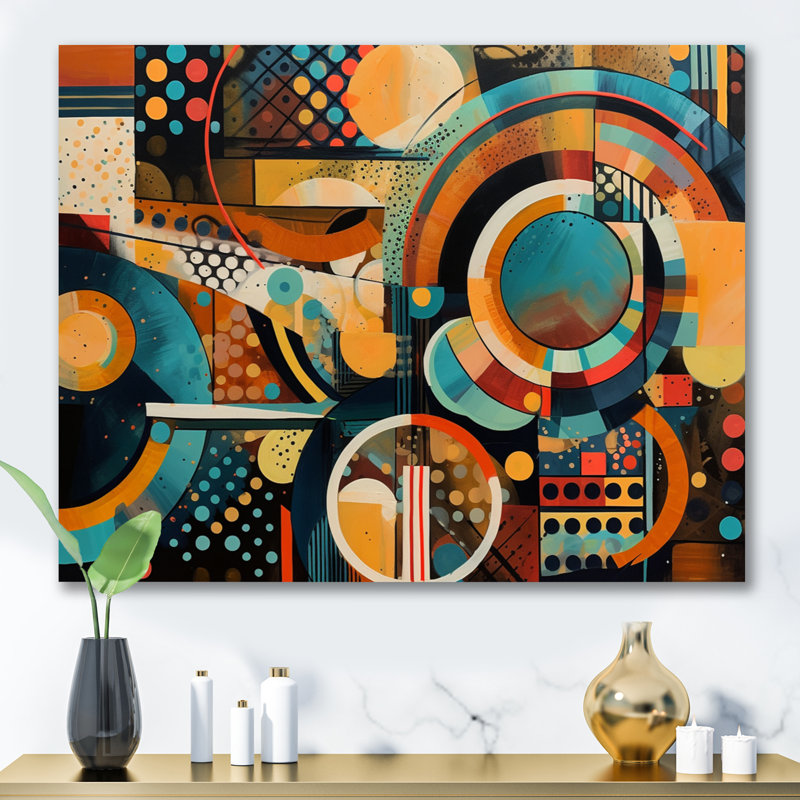 Orange et bleu, vibrations géométriques III - impression sur toile géométrique moderne, H 12 po x l 20 po x P 1 po
