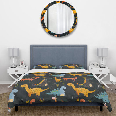 Ensemble de housse de couette jaune et vert pour enfants, motif de dinosaures II