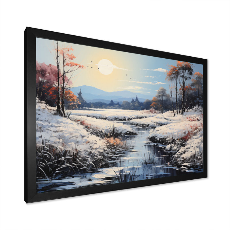 Winter Rivier Tranquility I, reproduction d'art sur toile, Cadre simple noir, H 16 po x l 32 po x P 1 po