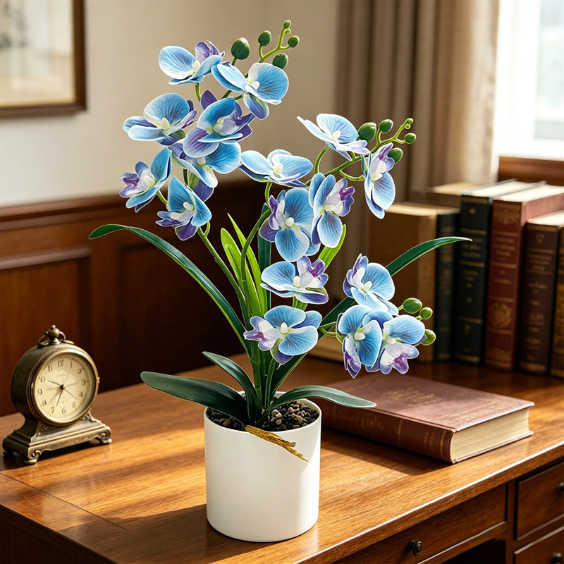  Fleurs artificielles artificielles artificielles en soie, Blue