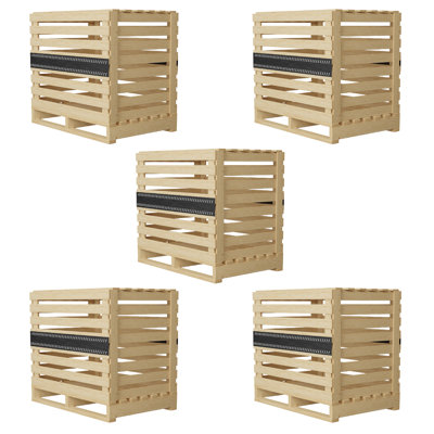 Caisse d'expédition en bois empilable avec structure à lattes robuste, facile à ranger et à transporter tous les articles, ensemble de 5, 36 x 34 x 32, beige