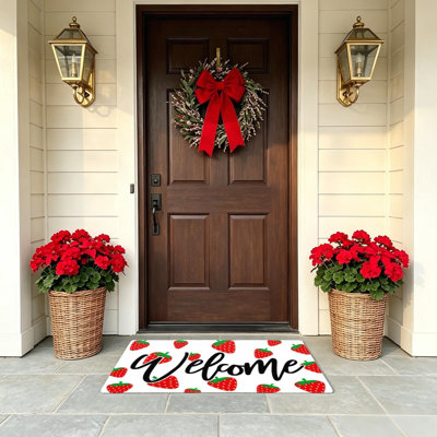 Fresh Strawberry Welcome Entrance Rug, 24" x 36", for Outdoor Indoor Decor