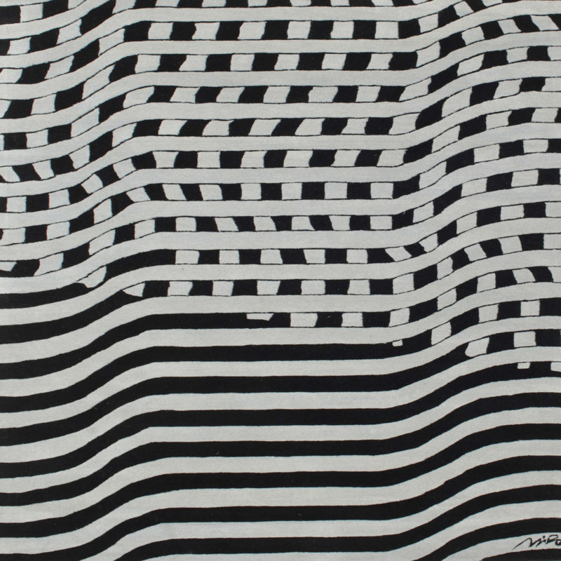 Tapis noir/blanc contemporain, Carré 4 pi