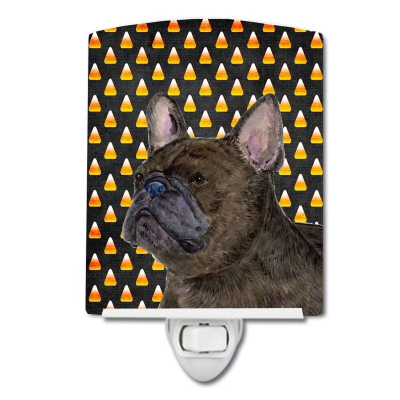 Éclairage pour nuit en céramique french bouledogue bonbon, Bouledogue français noir