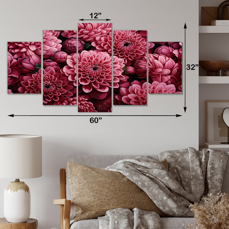 «Pink Chrysanthemums Gardens Collage II - Chrysanthemums Multipanel», art mural sur toile