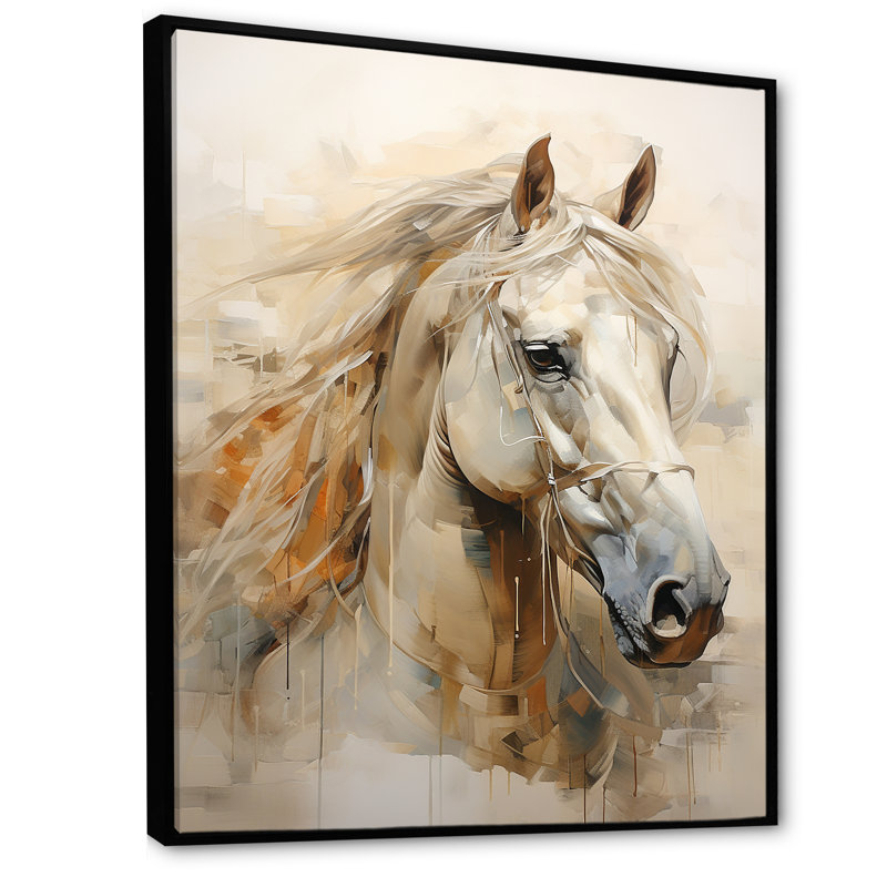 Portrait de cheval sophistiqué, reproduction sur toile, Cadre flottant noir, H 44 po x l 34 po x P 1,5 po