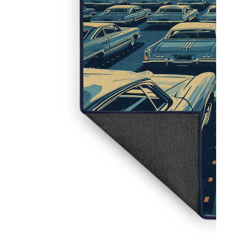 Tapis en peluche doux et moelleux à l'allure rétro - bleu marine, 5 x 7