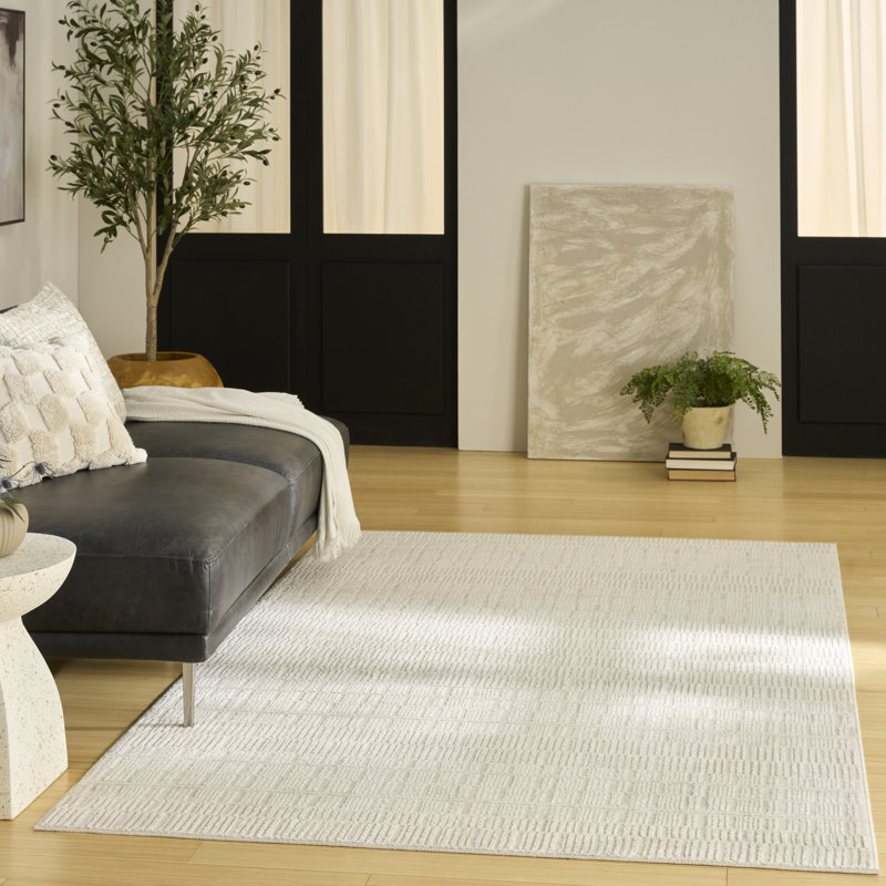 Tapis d'intérieur moderne ivoire Ebern Designs Reimann, Rectangle 5 pi x 7 pi