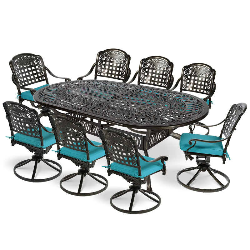 Ensemble repas pour 8 personnes avec coussins, Bleu océan