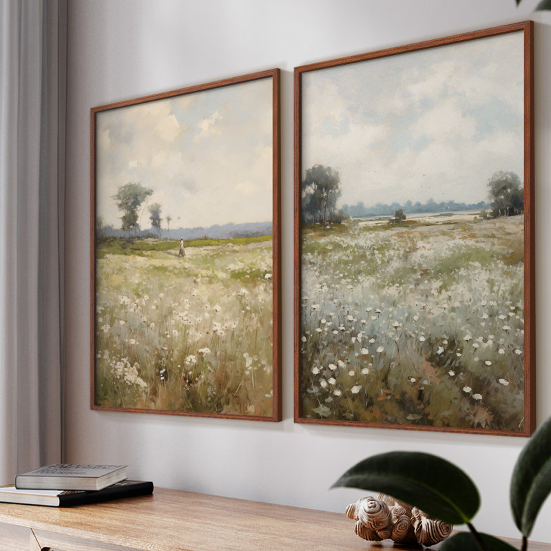 «Vintage Landscape L», impression numérique sur toile - ensemble de 2, Noyer, H 12 po x l 30 po